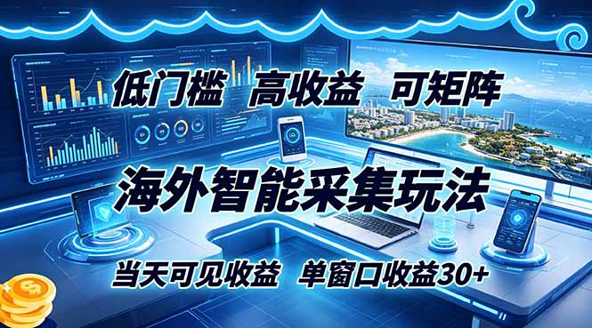 海外智能采集玩法，低门槛高单价可矩阵，当天可见收益，单窗口30+-老吴出海笔记