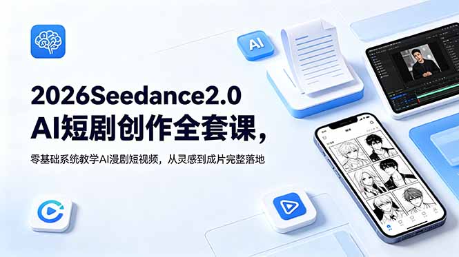 2026Seedance2.0AI短剧创作全套课，零基础系统教学AI漫剧短视频，从灵感到成片完整落地-老吴出海笔记