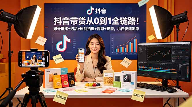 抖音带货从0到1全链路!账号搭建+选品+原创拍摄+混剪+投流,小白快速出单-老吴出海笔记