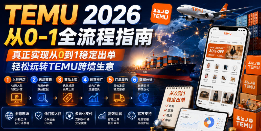 TEMU 2026从0-1全流程指南,真正实现从0到1稳定出单,轻松玩转TEMU跨境生意-老吴出海笔记