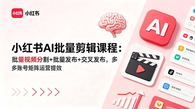 小红书AI批量剪辑课程:批量视频分割+批量发布+交叉发布,多账号矩阵运营提效-老吴出海笔记