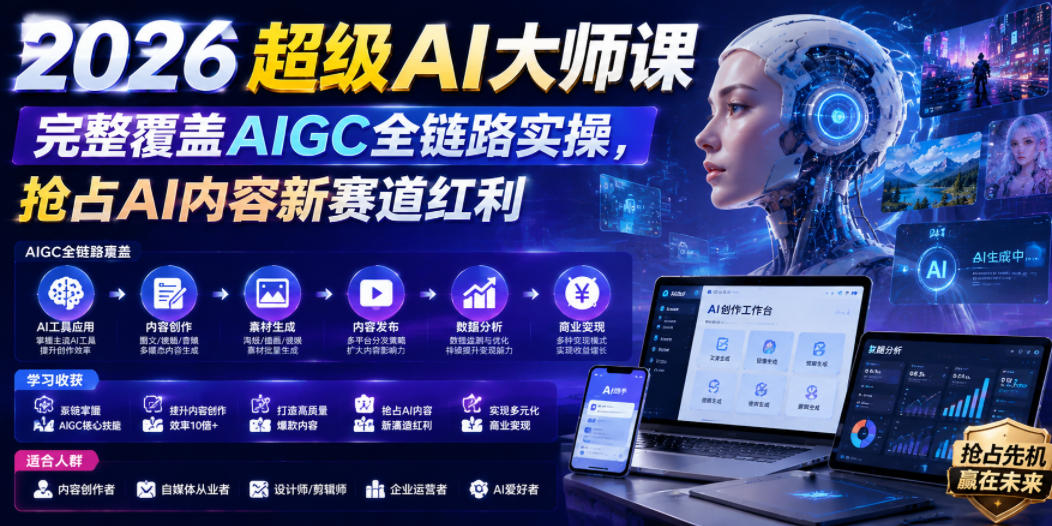 2026超级AI大师课,完整覆盖AIGC全链路实操,抢占AI内容新赛道红利-老吴出海笔记