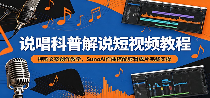 说唱科普解说短视频教程：押韵文案创作教学，SunoAI作曲搭配剪辑成片完整实操-老吴出海笔记