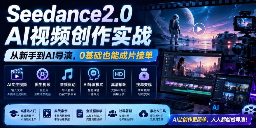 Seedance2.0 AI视频创作实战，从新手到AI导演，0基础也能成片接单变现-老吴出海笔记