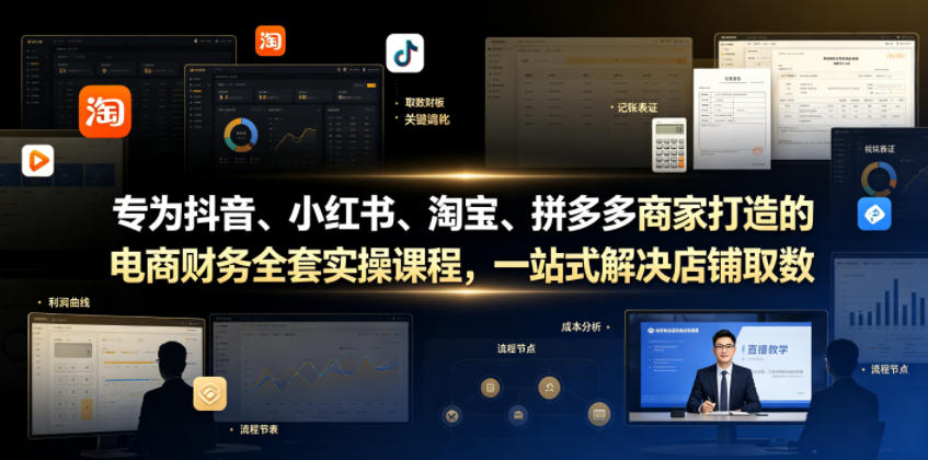 专为抖音、小红书、淘宝、拼多多商家打造的电商财务全套实操课程，一站式解决店铺取数、记账、报税全流程难题-老吴出海笔记
