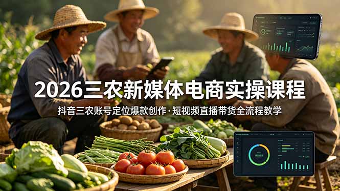2026三农新媒体电商实操课程：抖音三农账号定位爆款创作，短视频直播带货全流程教学-老吴出海笔记