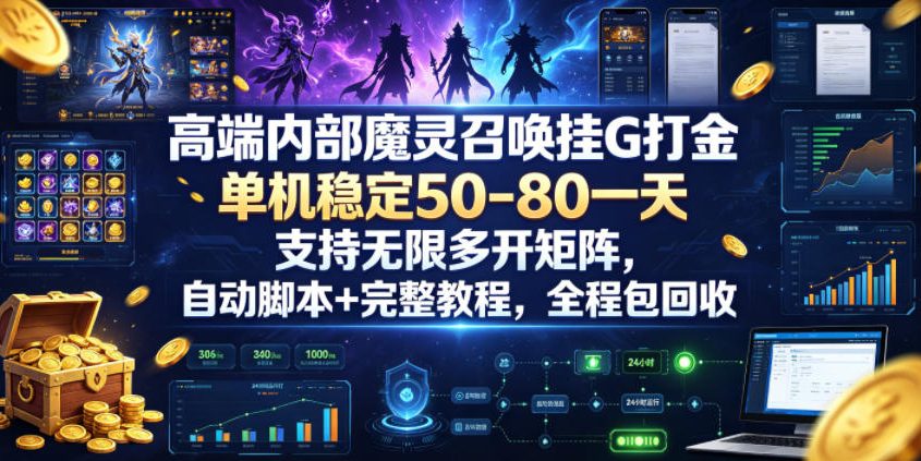 高端内部魔灵召唤挂G打金,单机稳定50-80一天,支持无限多开矩阵,自动脚本+完整教程,全程包回收【揭秘】-老吴出海笔记