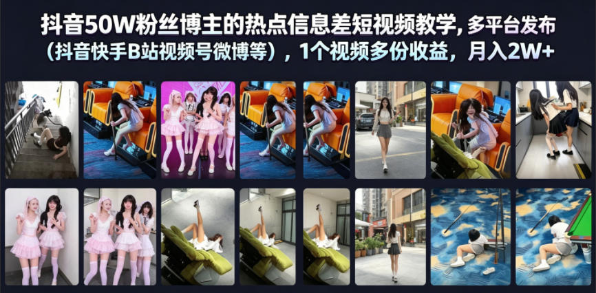 抖音50W粉丝博主的热点信息差教学，多平台发布(抖音快手B站视频号微博等)，1个视频多份收益，月入2W+-老吴出海笔记