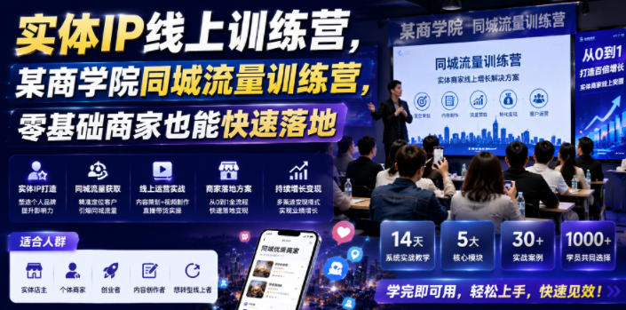 实体IP线上训练营,某商学院同城流量训练营,零基础商家也能快速落地-老吴出海笔记