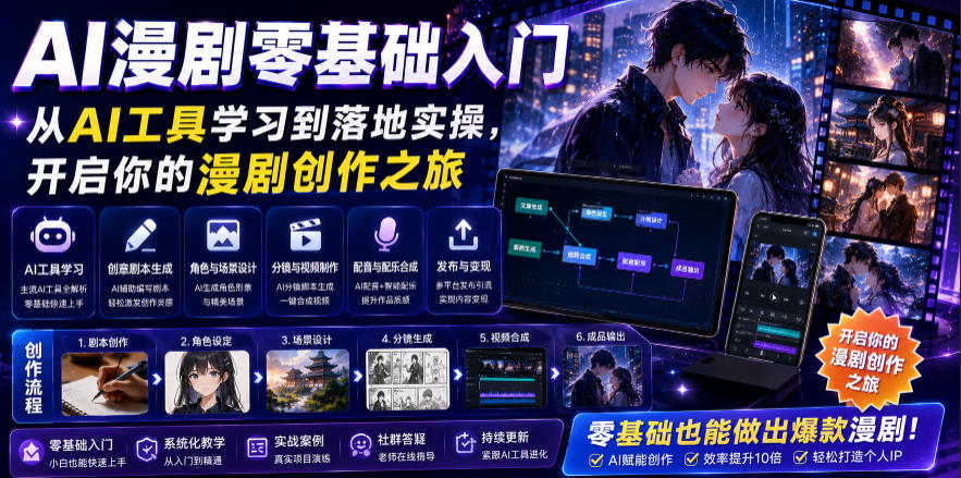 AI漫剧零基础入门,从AI工具学习到落地实操,开启你的漫剧创作之旅-老吴出海笔记