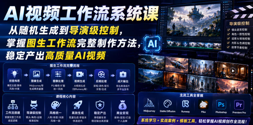AI视频工作流系统课,从随机生成到导演级控制,掌握图生工作流完整制作方法,稳定产出高质量AI视频-老吴出海笔记