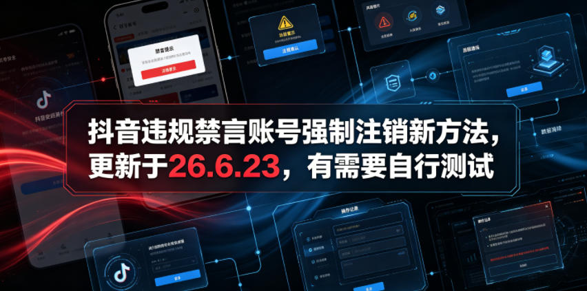 抖音违规禁言账号强制注销新方法，更新于26.6.23，有需要自行测试-老吴出海笔记