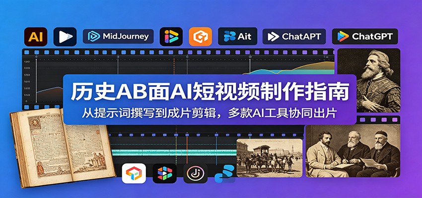 历史AB面AI短视频制作指南：从提示词撰写到成片剪辑，多款AI工具协同出片-老吴出海笔记