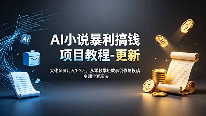 AI小说暴利搞钱项目教程-更新，大佬亲测月入1-3万，从零教学短故事创作与投稿变现全套玩法-老吴出海笔记
