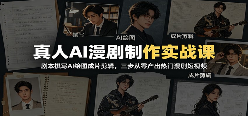 真人AI漫剧制作实战课:剧本撰写AI绘图成片剪辑,三步从零产出热门漫剧短视频-老吴出海笔记