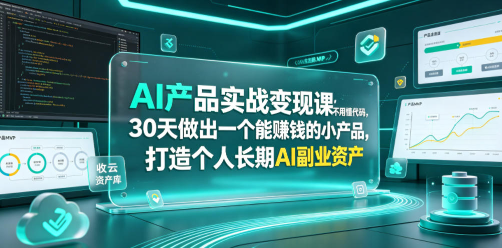 AI产品实战变现课，不用懂代码，30天做出一个能賺钱的小产品，打造个人长期AI副业资产-老吴出海笔记