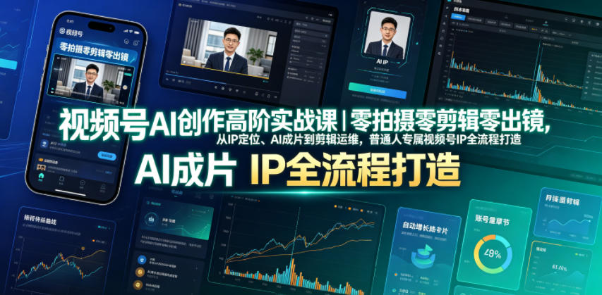 视频号AI创作高阶实战课｜零拍摄零剪辑零出镜，从IP定位、AI成片到剪辑运维，普通人专属视频号IP全流程打造-老吴出海笔记