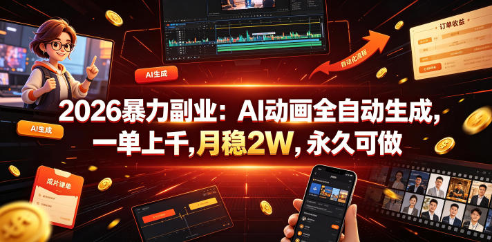 2026暴力副业：AI动画全自动生成，一单上千，月稳2W，永久可做【揭秘】-老吴出海笔记