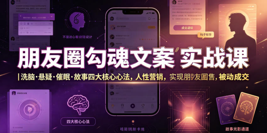 朋友圈勾魂文案实战课｜洗脑·悬疑·催眠·故事四大核心心法，吃透人性营销，实现朋友圈不销而售被动成交-老吴出海笔记