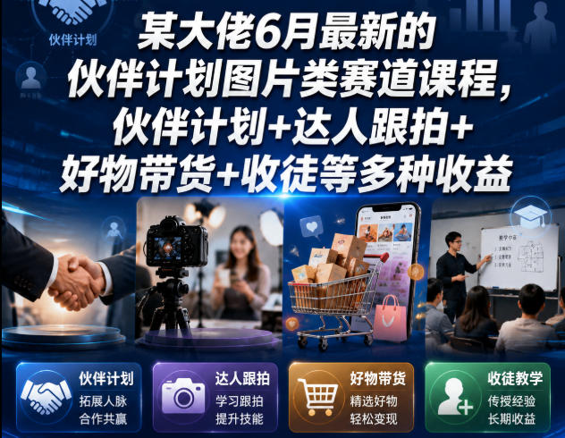 某大佬6月最新的伙伴计划图片类赛道课程，伙伴计划+达人跟拍+好物带货+收徒等多种收益-老吴出海笔记