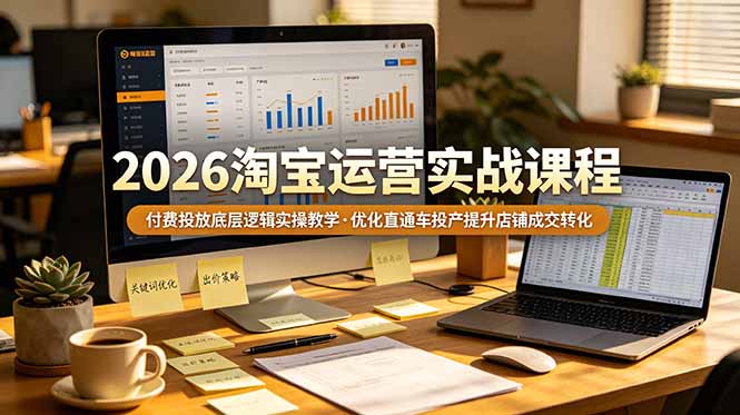 2026 淘宝运营实战课程,付费投放底层逻辑实操教学,优化直通车投产提升店铺成交转化-老吴出海笔记