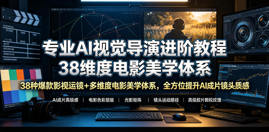 专业AI视觉导演进阶教程，38种爆款影视运镜+多维度电影美学体系，全方位提升AI成片高级感与镜头质感-老吴出海笔记