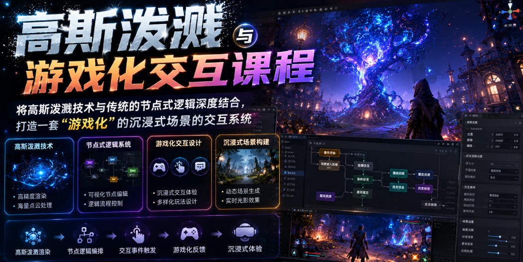 高斯泼溅与游戏化交互课程,将高斯泼溅技术与传统的节点式逻辑深度结合,打造一套“游戏化”的沉浸式场景的交互系统-老吴出海笔记