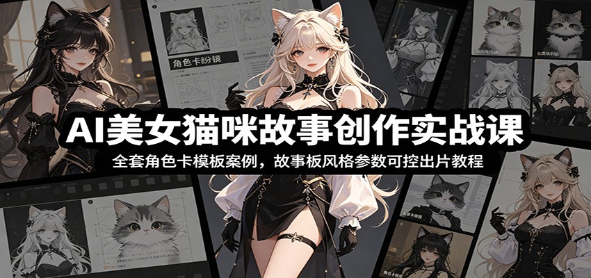 AI美女猫咪故事创作实战课：全套角色卡模板案例，故事板风格参数可控出片教程-老吴出海笔记