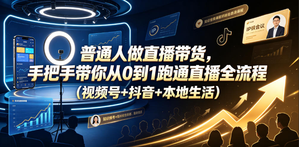 普通人做直播带货，手把手带你从0到1跑通直播全流程(视频号+抖音+本地生活)-老吴出海笔记