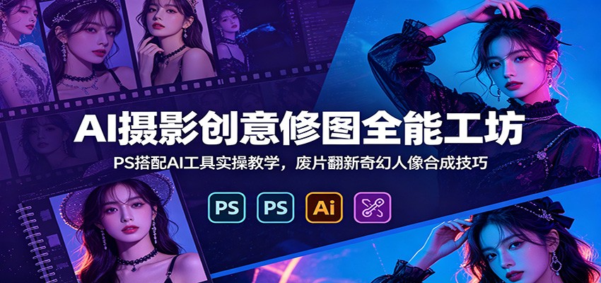 AI摄影创意修图全能工坊：PS搭配AI工具实操教学，废片翻新奇幻人像合成技巧-老吴出海笔记