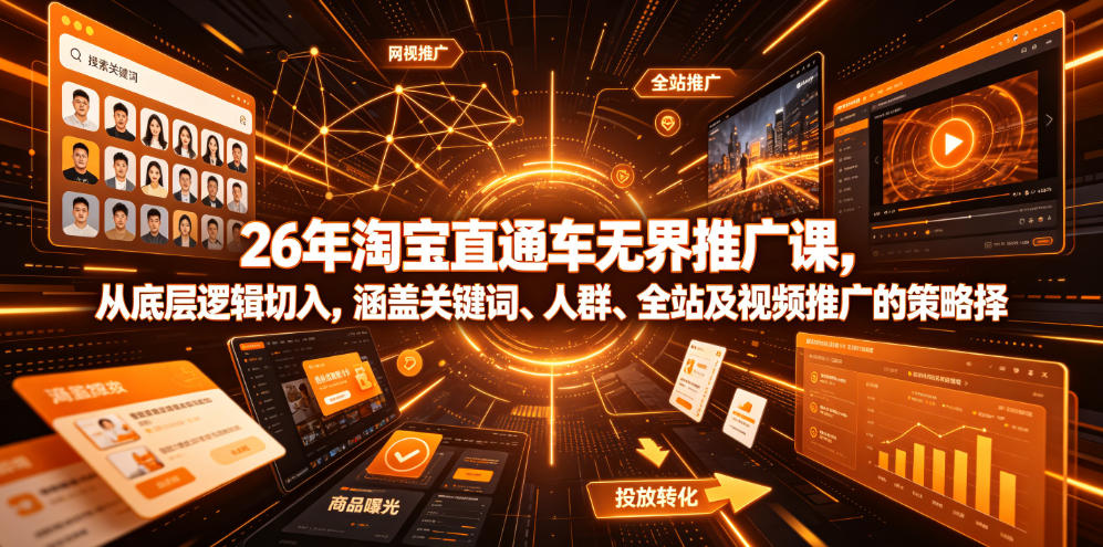 26年淘宝直通车无界推广课,从底层逻辑切入,涵盖关键词、人群、全站及视频推广的策略选择-老吴出海笔记