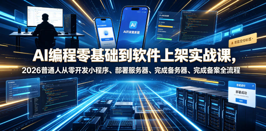 AI编程零基础到软件上架实战课，2026普通人从零开发小程序、部署服务器、完成备案全流程项目落地教程-老吴出海笔记