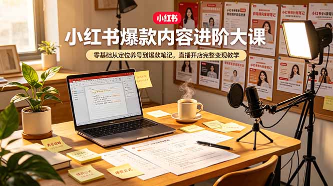小红书爆款内容进阶大课,零基础从定位养号到爆款笔记,直播开店完整变现教学-老吴出海笔记