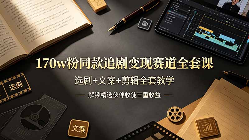170w粉博主同款追剧变现赛道全套课,选剧+文案+剪辑全套教学,解锁精选伙伴收徒三重收益-老吴出海笔记