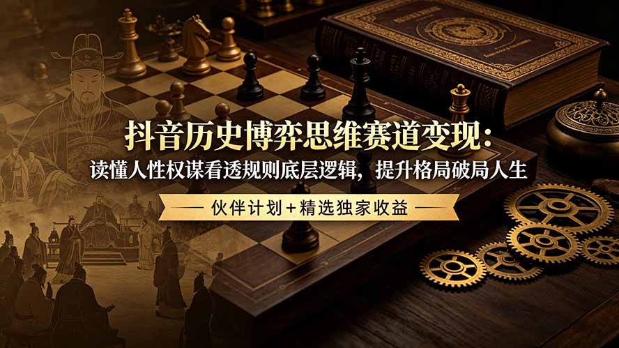 抖音历史博弈思维赛道变现:读懂人性权谋看透规则底层逻辑,提升格局破局人生,伙伴计划+精选独家收益-老吴出海笔记