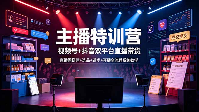 主播特训营:视频号+抖音双平台直播带货,直播间搭建+选品+话术+开播全流程系统教学-老吴出海笔记