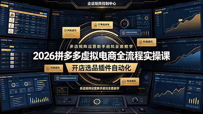 2026拼多多虚拟电商全流程实操课,开店选品插件自动化,多店矩阵运营新手避坑全套教学-老吴出海笔记