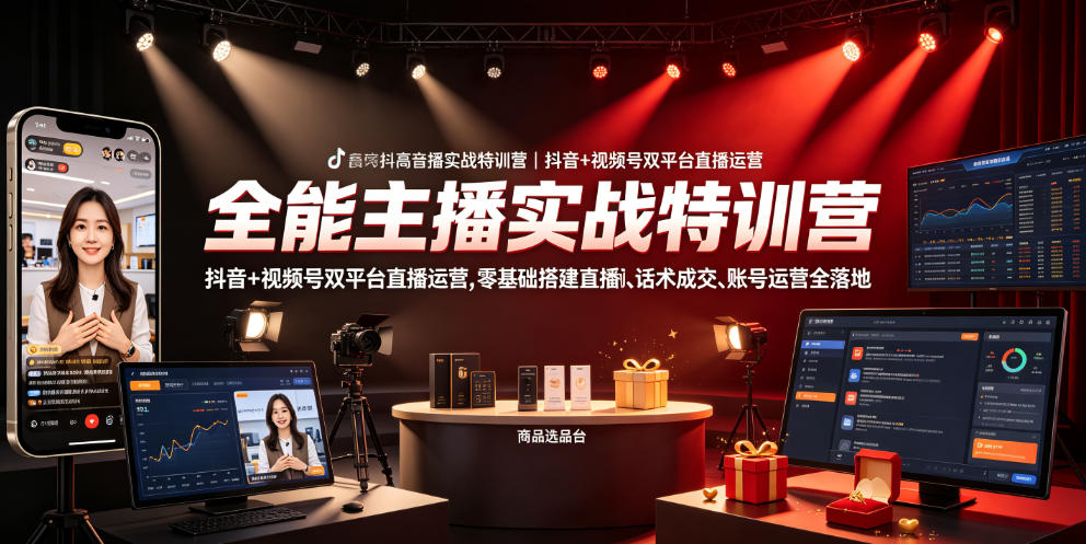 全能主播实战特训营|抖音+视频号双平台直播运营,零基础搭建直播间、精准选品、话术成交、账号运营全落地-老吴出海笔记