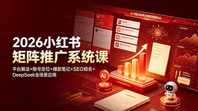 2026小红书矩阵推广系统课:平台算法+账号定位+爆款笔记+SEO排名+DeepSeek全场景应用-老吴出海笔记