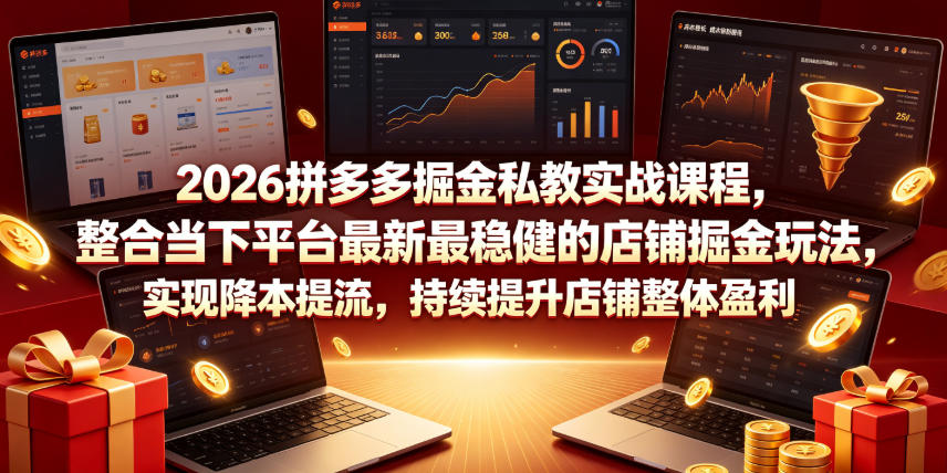 2026拼多多掘金私教实战课程，整合当下平台最新最稳健的店铺掘金玩法，实现降本提流，持续提升店铺整体盈利-老吴出海笔记