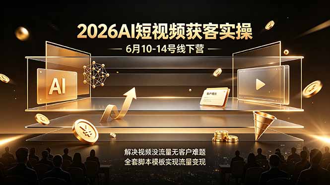 2026AI短视频获客实操6月10-14号线下营,解决视频没流量无客户难题,全套脚本模板实现流量变现-老吴出海笔记