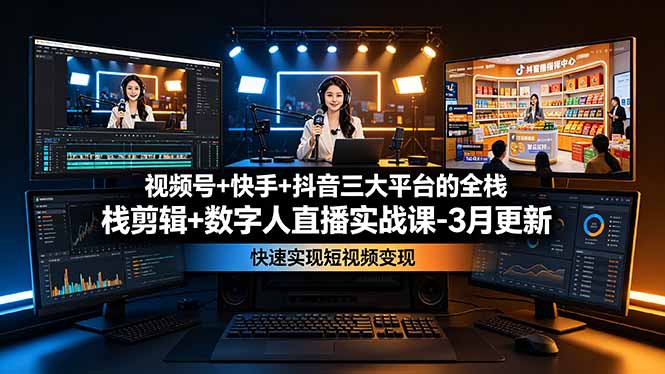 视频号+快手+抖音三大平台的全栈剪辑+数字人直播实战课-3月更新:快速实现短视频变现-老吴出海笔记