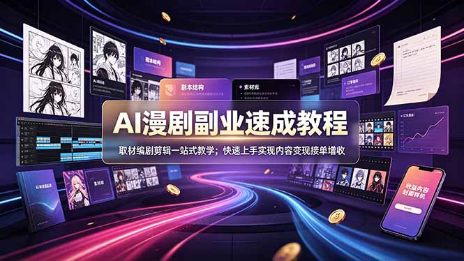 AI漫剧副业速成教程,取材编剧剪辑一站式教学;快速上手实现内容变现接单增收-老吴出海笔记