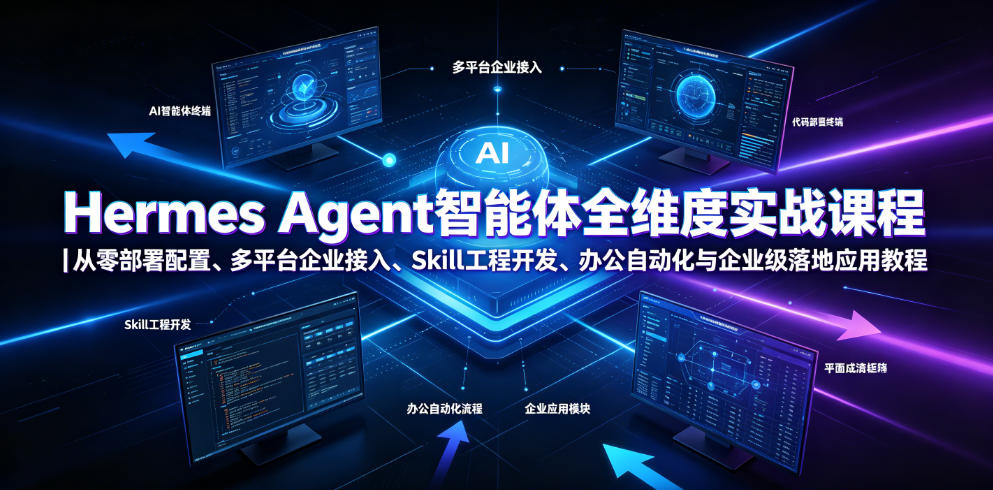 Hermes Agent智能体全维度实战课程｜从零部署配置、多平台企业接入、Skill工程开发、办公自动化与企业级落地应用教程-老吴出海笔记