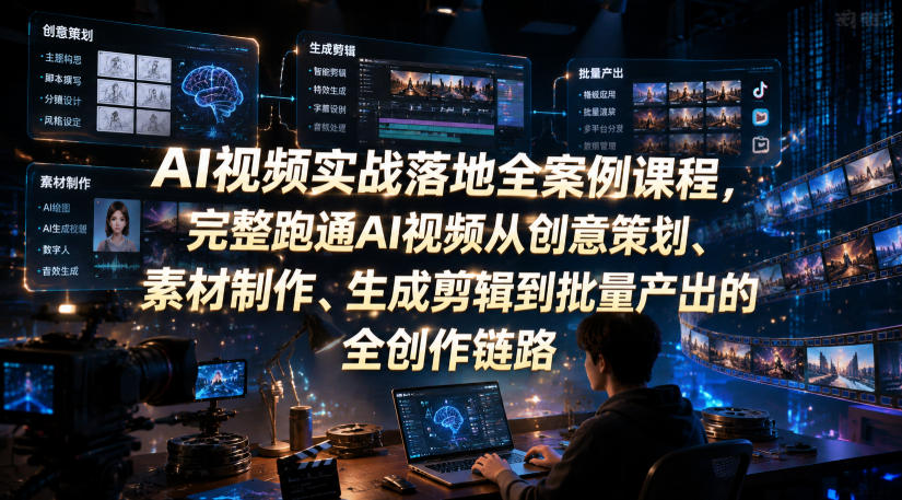 AI视频实战落地全案例课程，完整跑通AI视频从创意策划、素材制作、生成剪辑到批量产出的全创作链路-老吴出海笔记