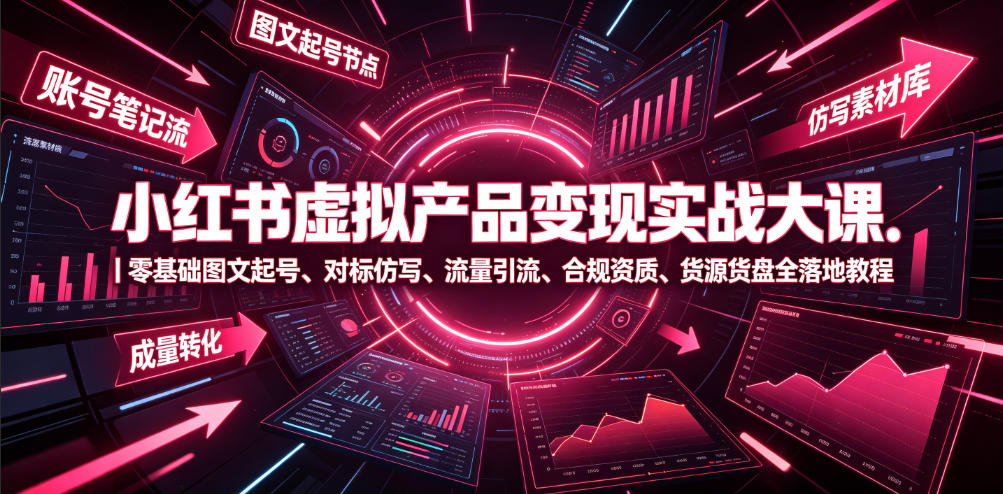 小红书虚拟产品变现实战大课｜零基础图文起号、对标仿写、流量引流、合规资质、货源货盘全落地教程-老吴出海笔记