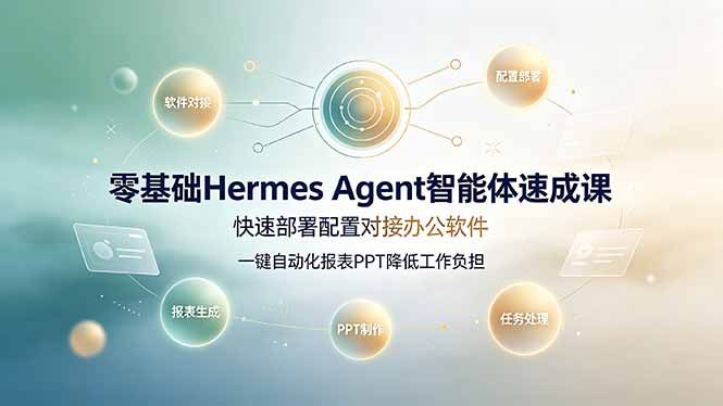 零基础Hermes Agent智能体速成课,快速部署配置对接办公软件;一键自动化报表PPT降低工作负担-老吴出海笔记
