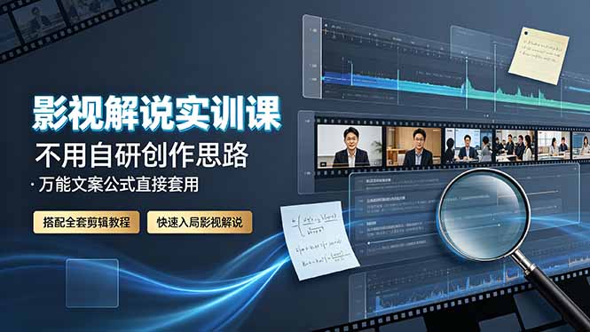 影视解说实训课:不用自研创作思路,万能文案公式直接套用,搭配全套剪辑教程,快速入局影视解说-老吴出海笔记