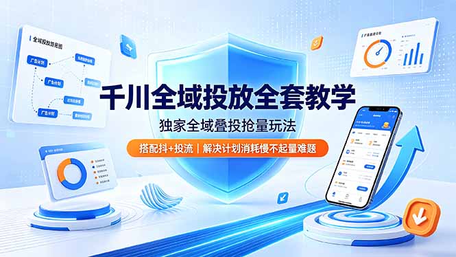 千川全域投放全套教学，独家全域叠投抢量玩法，搭配抖+投流，解决计划消耗慢不起量难题-老吴出海笔记