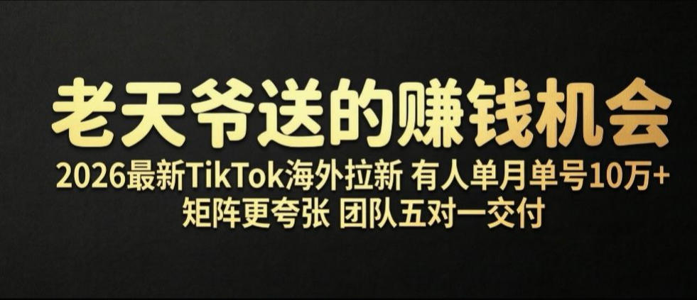老天爷送的賺钱机会!2026最新TikTok海外拉新,有人单月单号10W+,矩阵更夸张,团队交付【揭秘】-老吴出海笔记